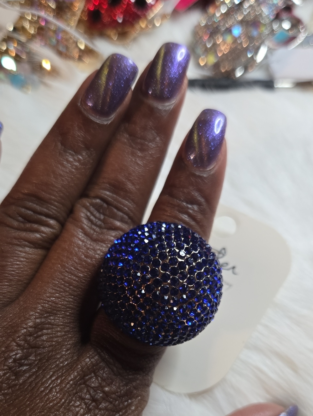 Jennifer & Company Round Blue Crystal Adjustable Statement Ring NWT